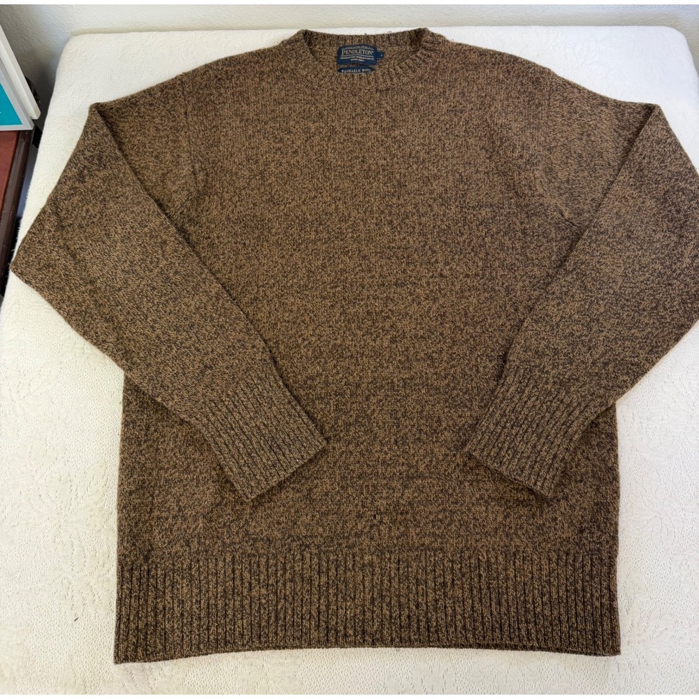 Pendleton Mens Brown Shetland Washable Wool Crewneck Sweater L AF632-61323 FLAW